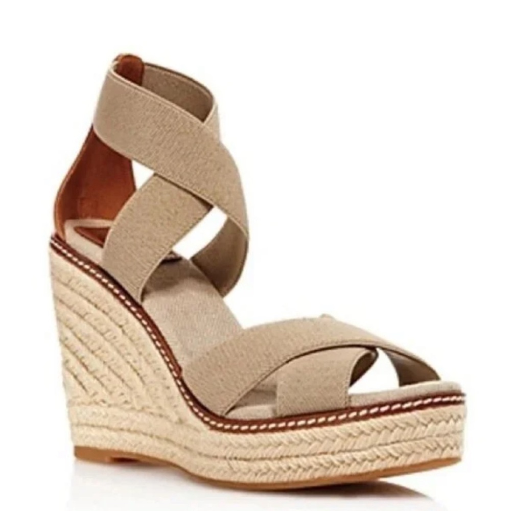 TORY BURCH- Women's Natural/Tan Wedge Sandals. (Gently used) LIKE New!